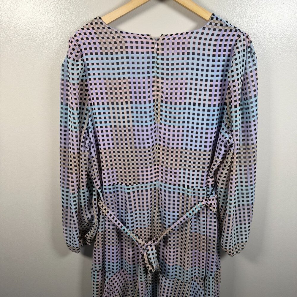 Calvin Klein Geometric Faux Wrap Dress Size 16W Purple Chiffon Career Church - Picture 13 of 15